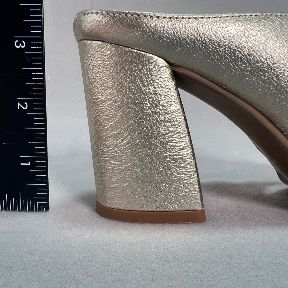 Kenneth Cole Lyra Gold Leather Mules Block Heel Party Chic Metallic Cocktail 7 - Picture 10 of 11